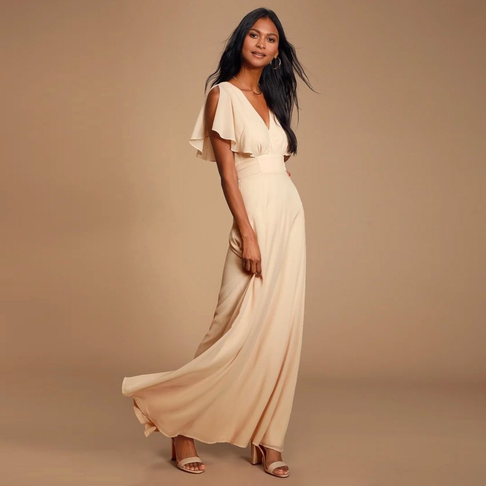 NWT Lulu's Dearly Loved Cream Flutter Sleeve Maxi